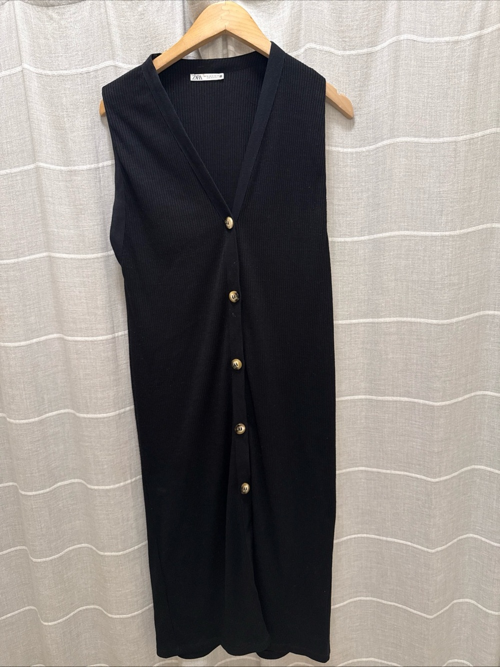 Zara Black Sleeveless Midi Dress with Gold Buttons